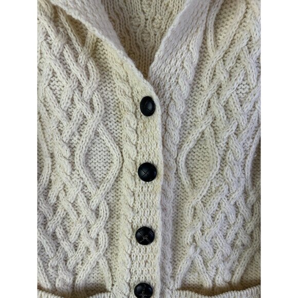 Vintage 90s rish Merino Wool Cable Knit Fisherman Cardigan Sweater - Picture 4 of 7